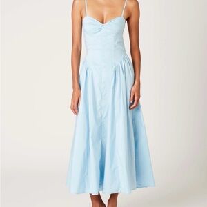 Nia ice blue dip waist sweetheart midi dress